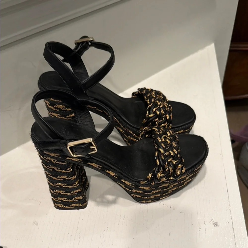 Castaner Black and Gold Braided Platform Sandals